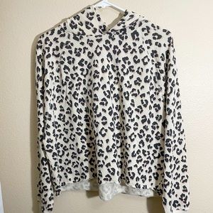 Lucky Brand Leopard Print Cropped Cut Off Hoodie